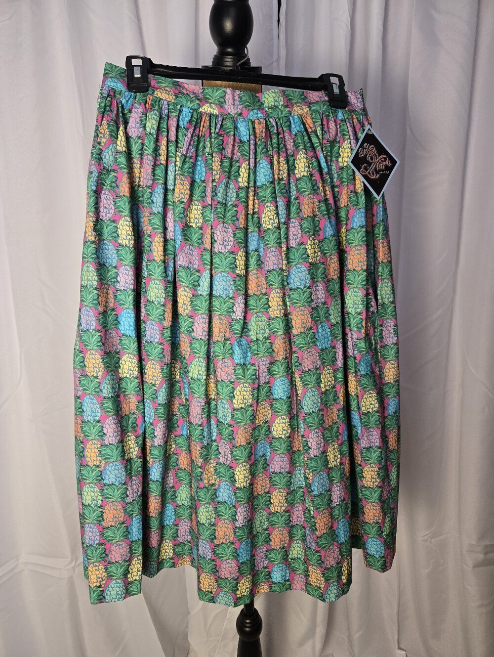 Mode Merr Tropical Pineapple Print Gathered Midi Skirt - Multi